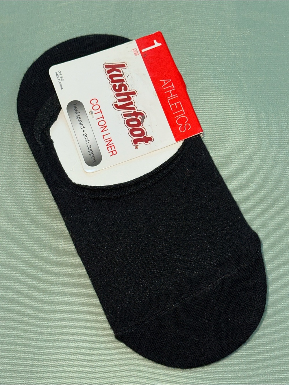 Women’s Kushyfoot Black Cotton Liner Socks No-Show One Size Shoe Size 6-10